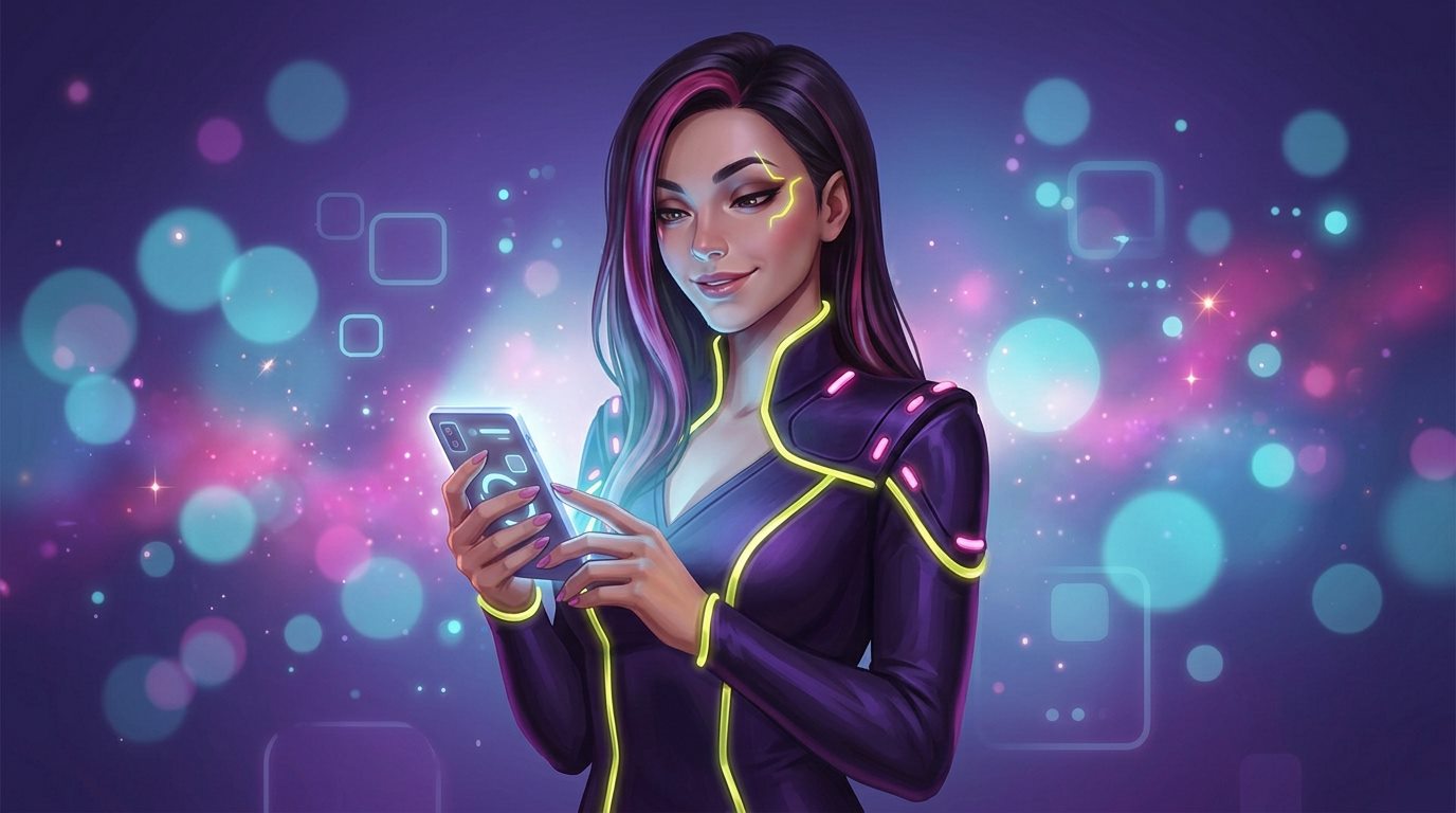 Slotoro Casino — przedstawicielka marki patrzy na świecący ekran smartfona